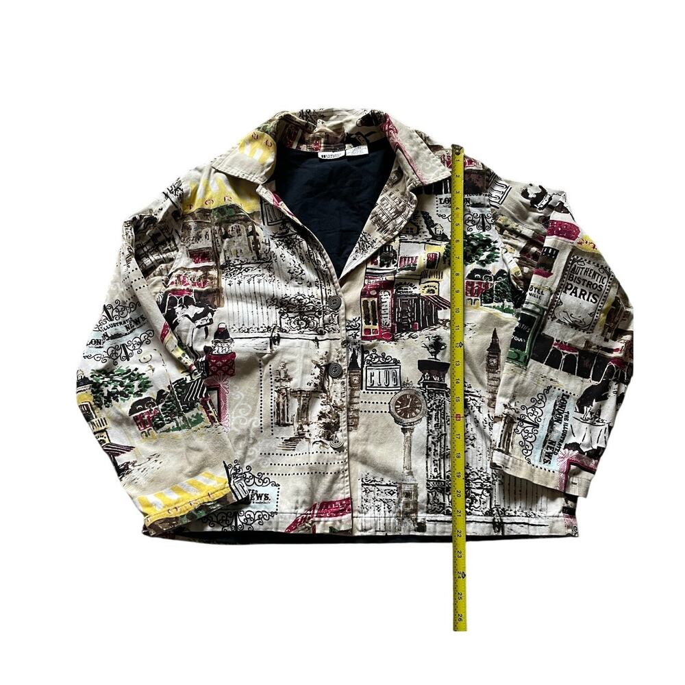 Vintage Units Postcard Novelty Artsy Jacket Large Cotton Graphic Patchwork - Picture 4 of 9